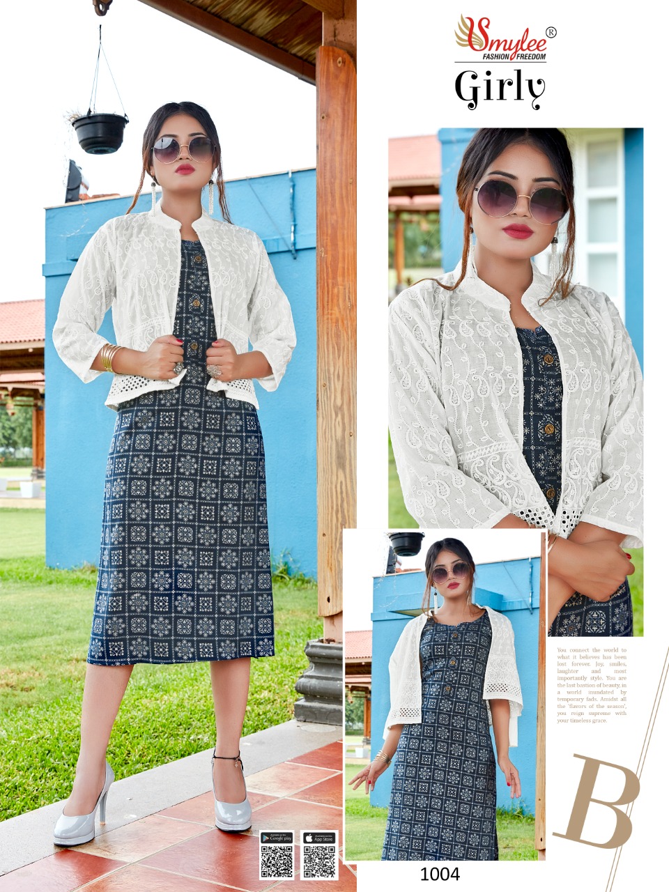 Smylee Fashion Girly Rayon Print Kurtis With Jacket Wholesaler Surat