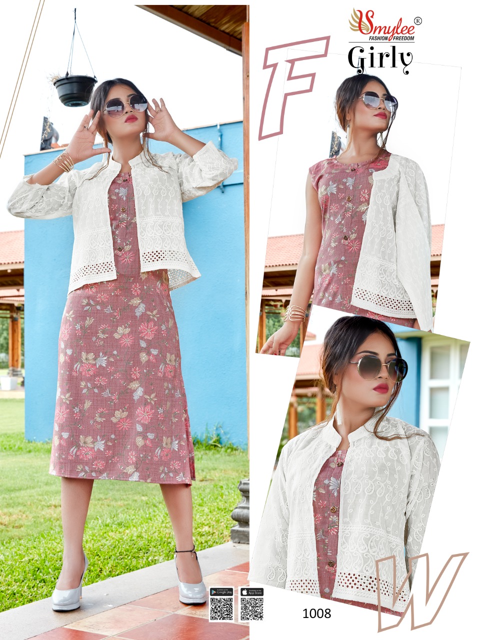 Smylee Fashion Girly Rayon Print Kurtis With Jacket Wholesaler Surat