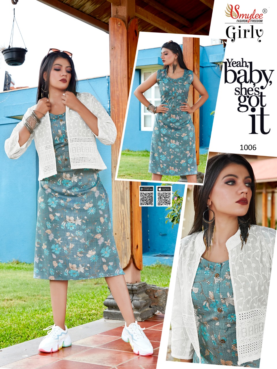 Smylee Fashion Girly Rayon Print Kurtis With Jacket Wholesaler Surat