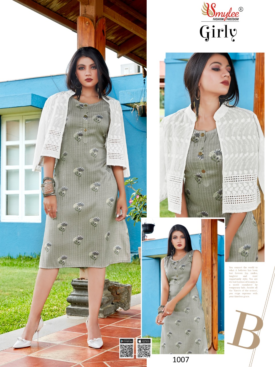 Smylee Fashion Girly Rayon Print Kurtis With Jacket Wholesaler Surat
