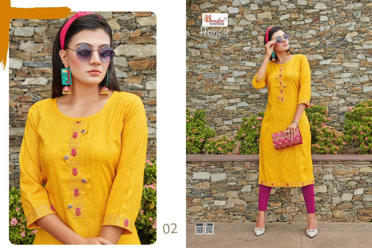 Smylee Fashion Honey Rayon Readymade Kurtis Online Wholesaler Surat