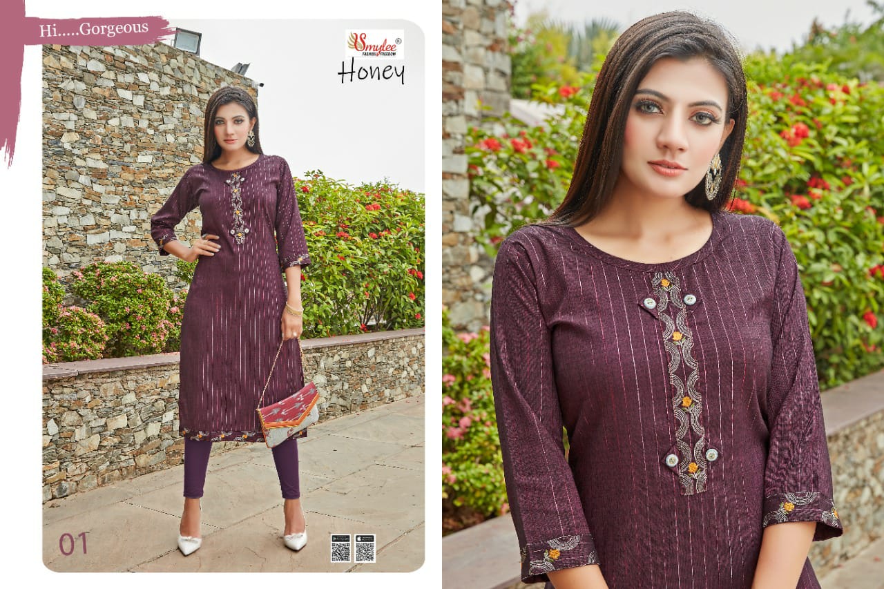 Smylee Fashion Honey Rayon Readymade Kurtis Online Wholesaler Surat