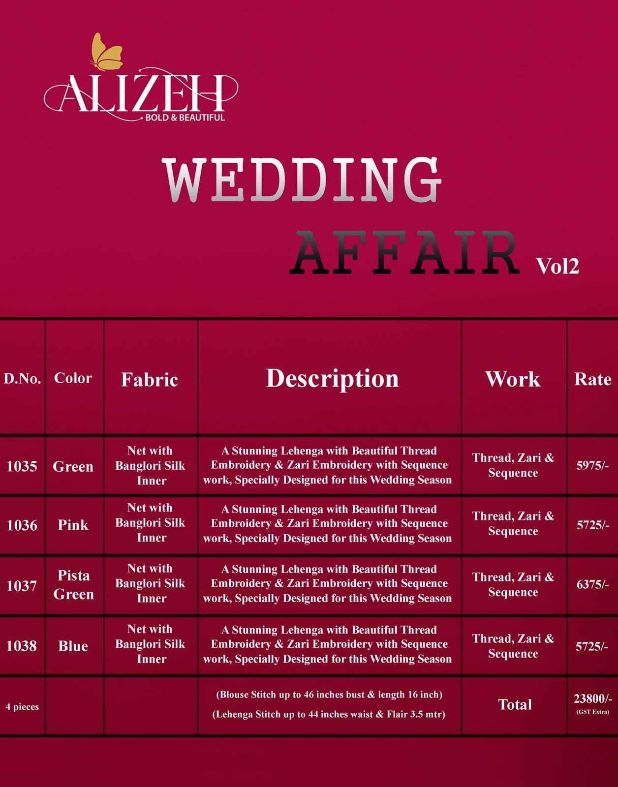 Alizeh Wedding Affair Vol 2 Net Lehenga Best Rate Wholesaler Surat