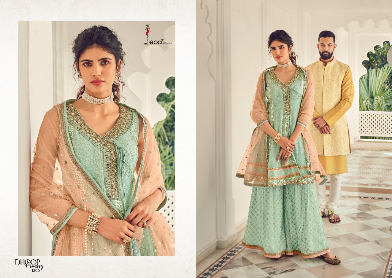 Eba Lifestyle Dhoop Kinareynx  Georgette Embroidery Suit Best Rate Wholesaler Surat