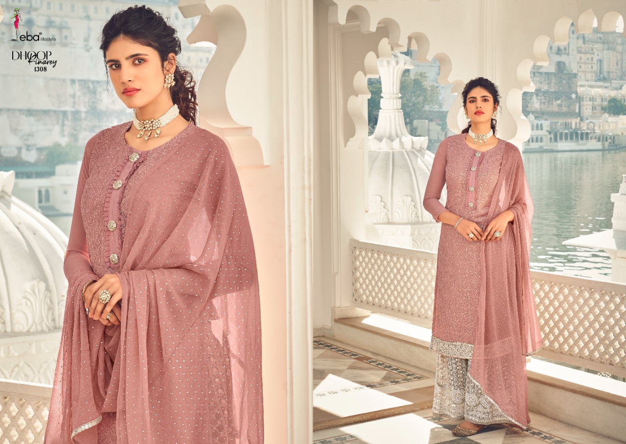 Eba Lifestyle Dhoop Kinareynx  Georgette Embroidery Suit Best Rate Wholesaler Surat
