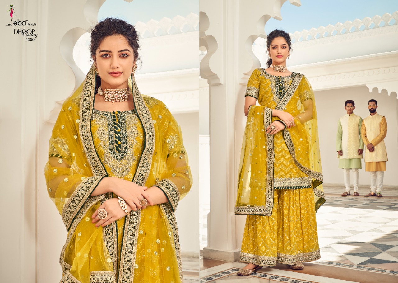 Eba Lifestyle Dhoop Kinareynx  Georgette Embroidery Suit Best Rate Wholesaler Surat