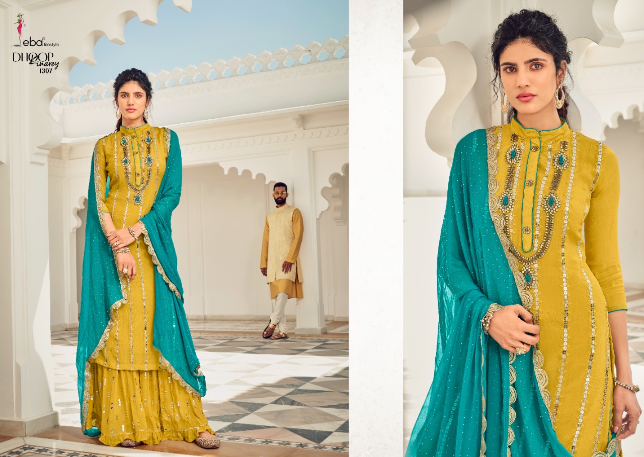 Eba Lifestyle Dhoop Kinareynx  Georgette Embroidery Suit Best Rate Wholesaler Surat