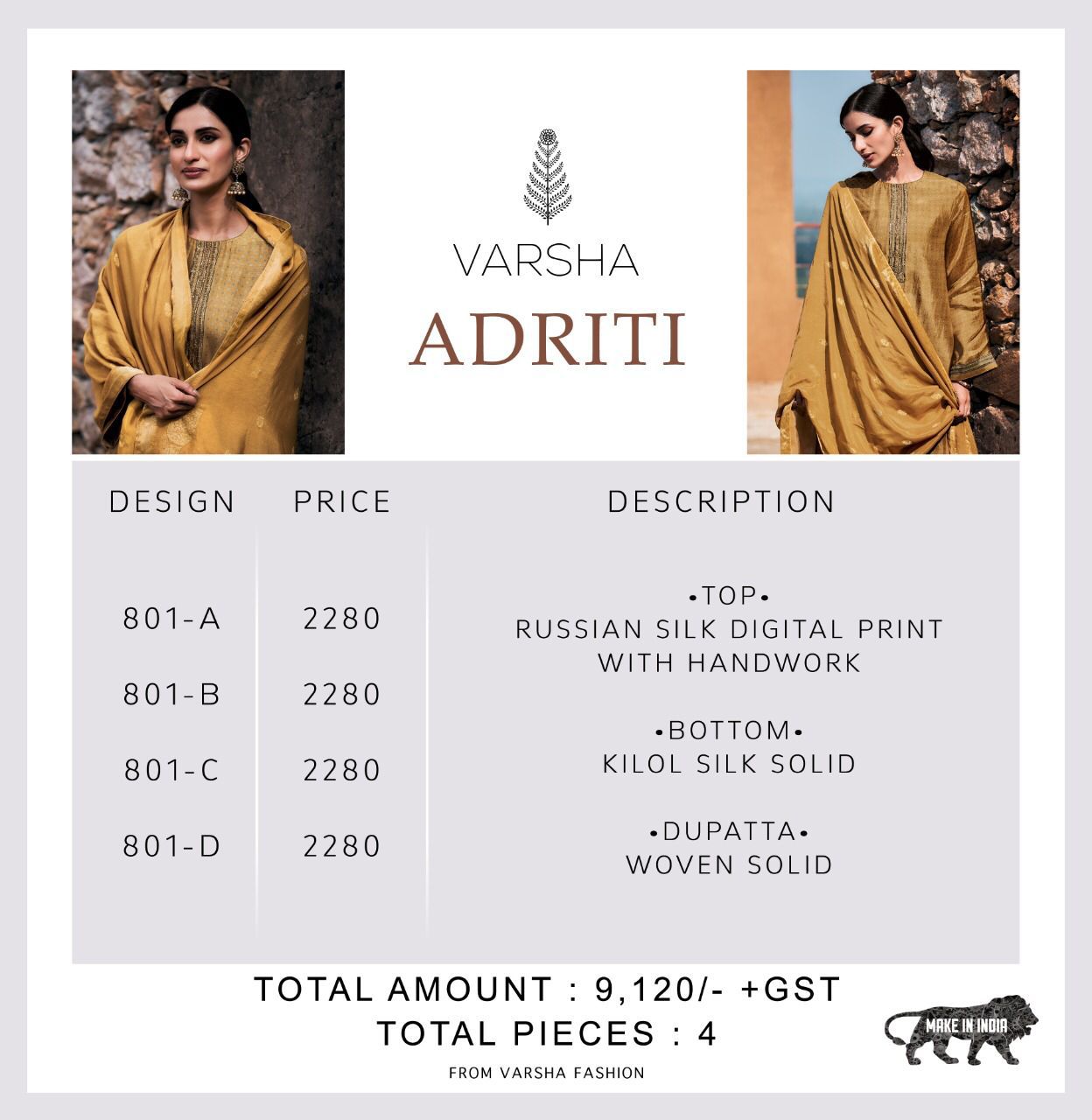 Varsha Adriti Silk Suit Best Rate Wholesaler Surat