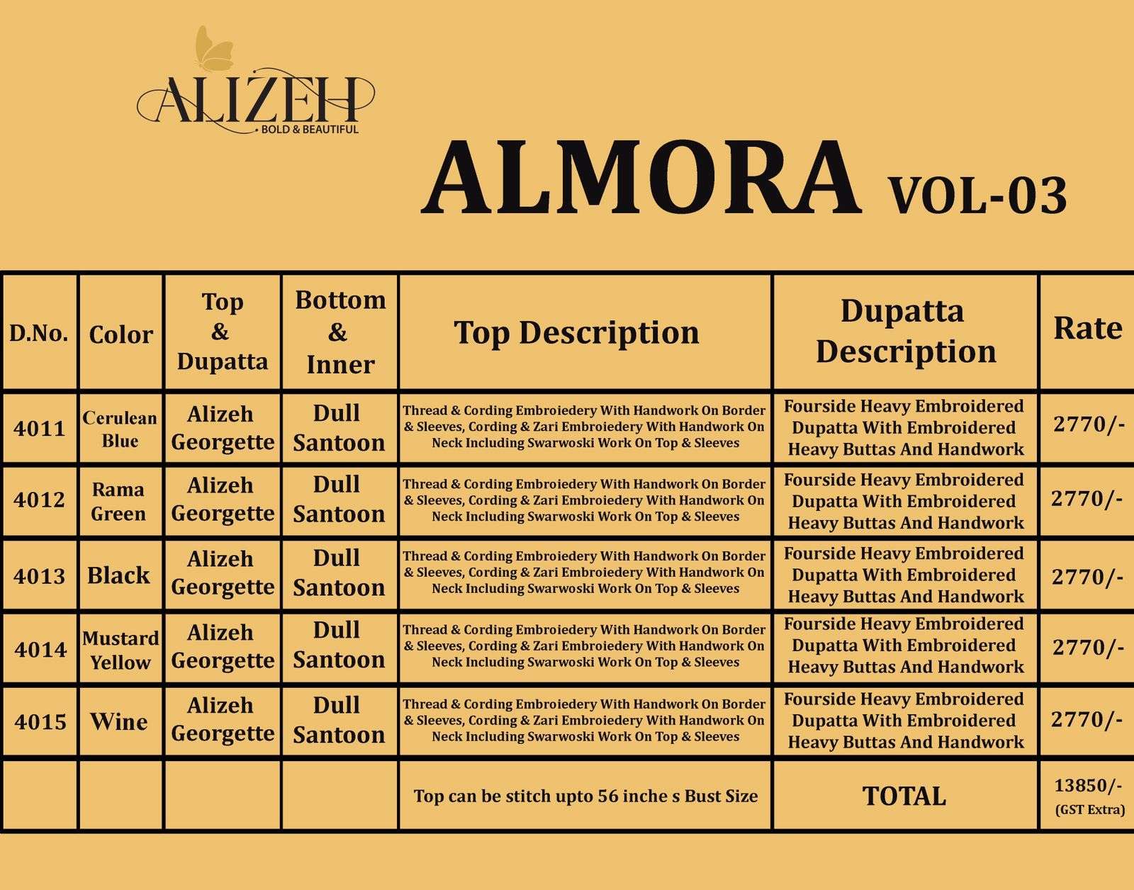 Alizeh Almora Vol 3 Georgette Fancy Salwar Suits Wholesaler Surat