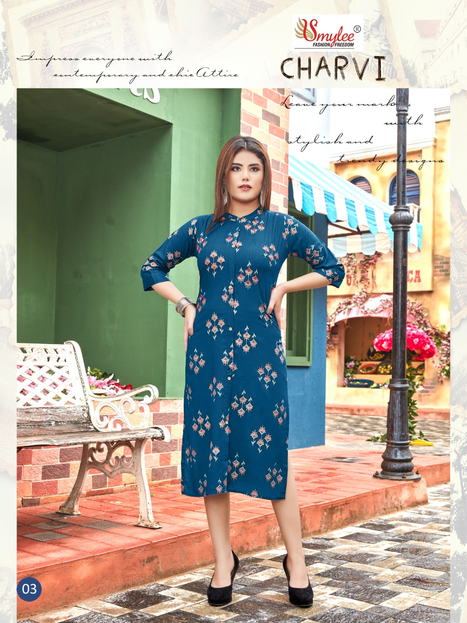 Smylee Fashion Charvi Rayon Slub With Embroidery Designer Fancy Stylish Ready Made Kurtis Wholesaler Surat