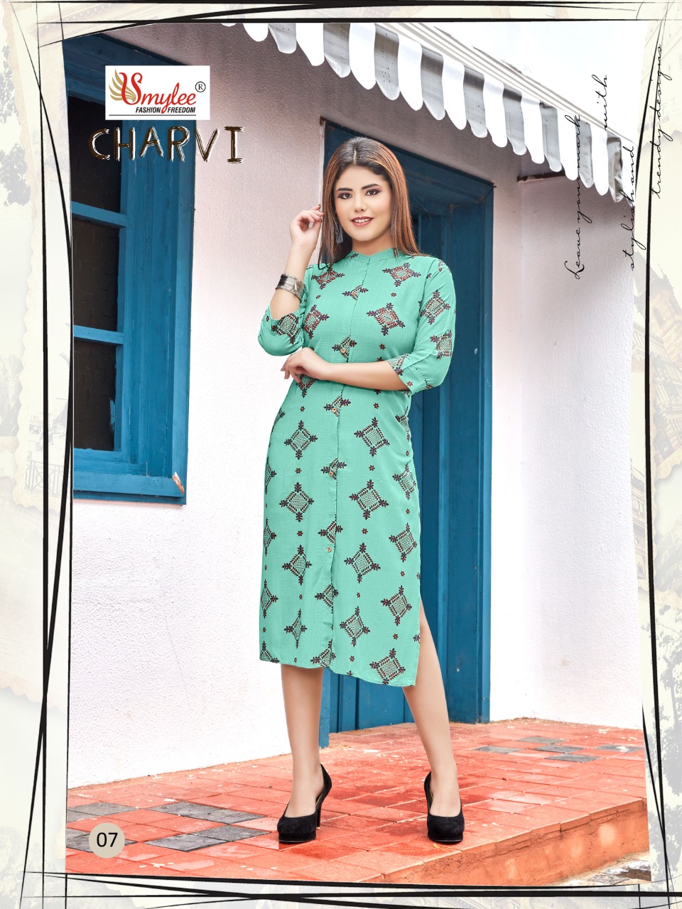 Smylee Fashion Charvi Rayon Slub With Embroidery Designer Fancy Stylish Ready Made Kurtis Wholesaler Surat