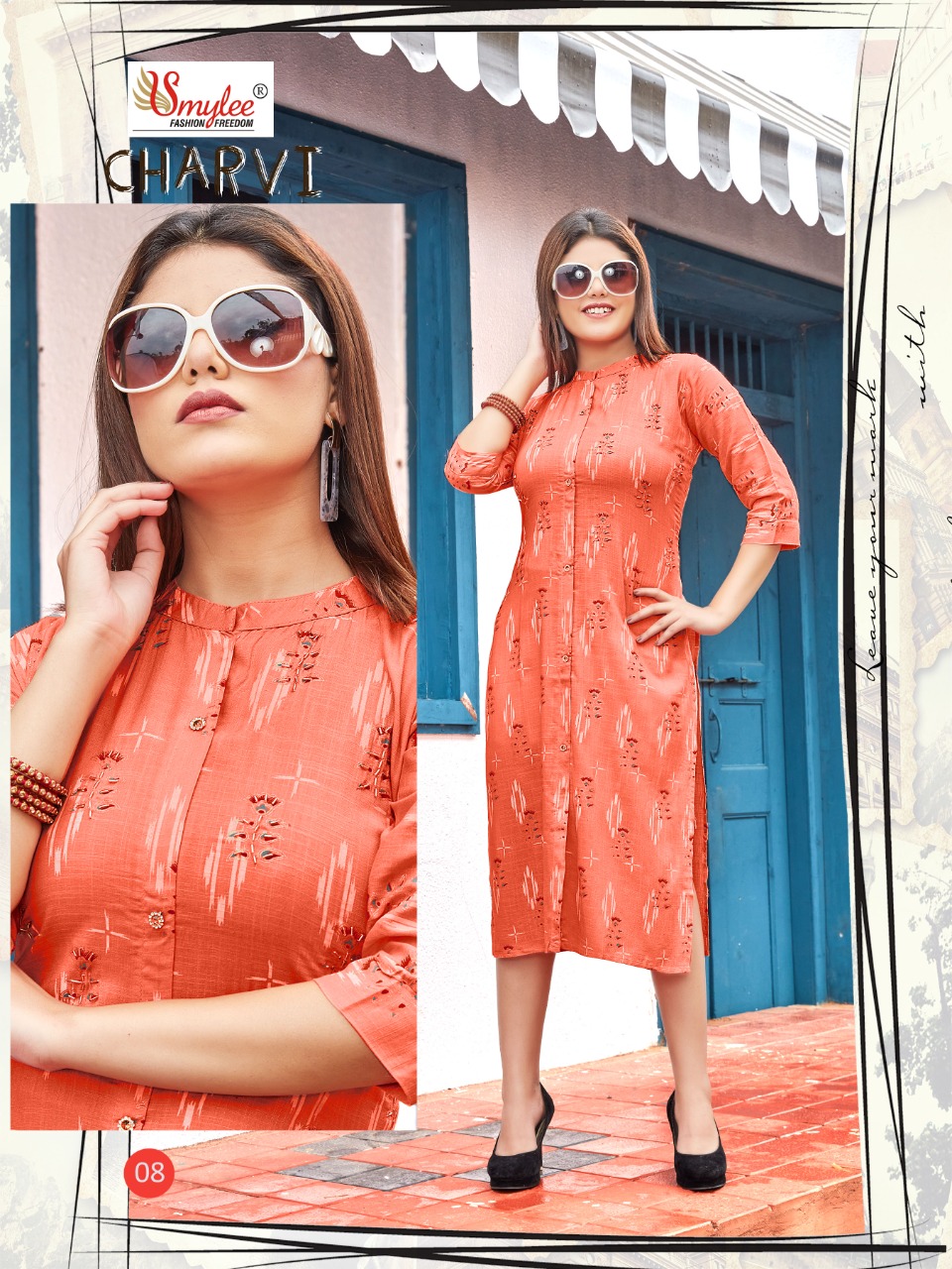 Smylee Fashion Charvi Rayon Slub With Embroidery Designer Fancy Stylish Ready Made Kurtis Wholesaler Surat