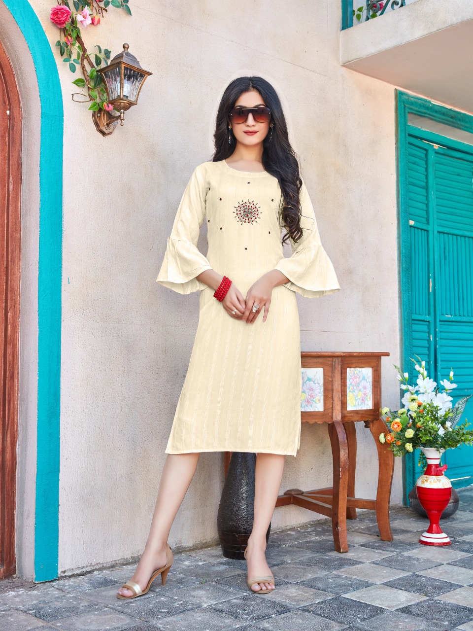 Smylee Fashion Axis Vol 4 Bombay Valvet Linning With Neck Embroidery Designer Fancy Kurtis Wholesaler Surat
