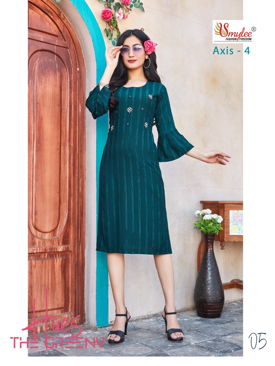 Smylee Fashion Axis Vol 4 Bombay Valvet Linning With Neck Embroidery Designer Fancy Kurtis Wholesaler Surat
