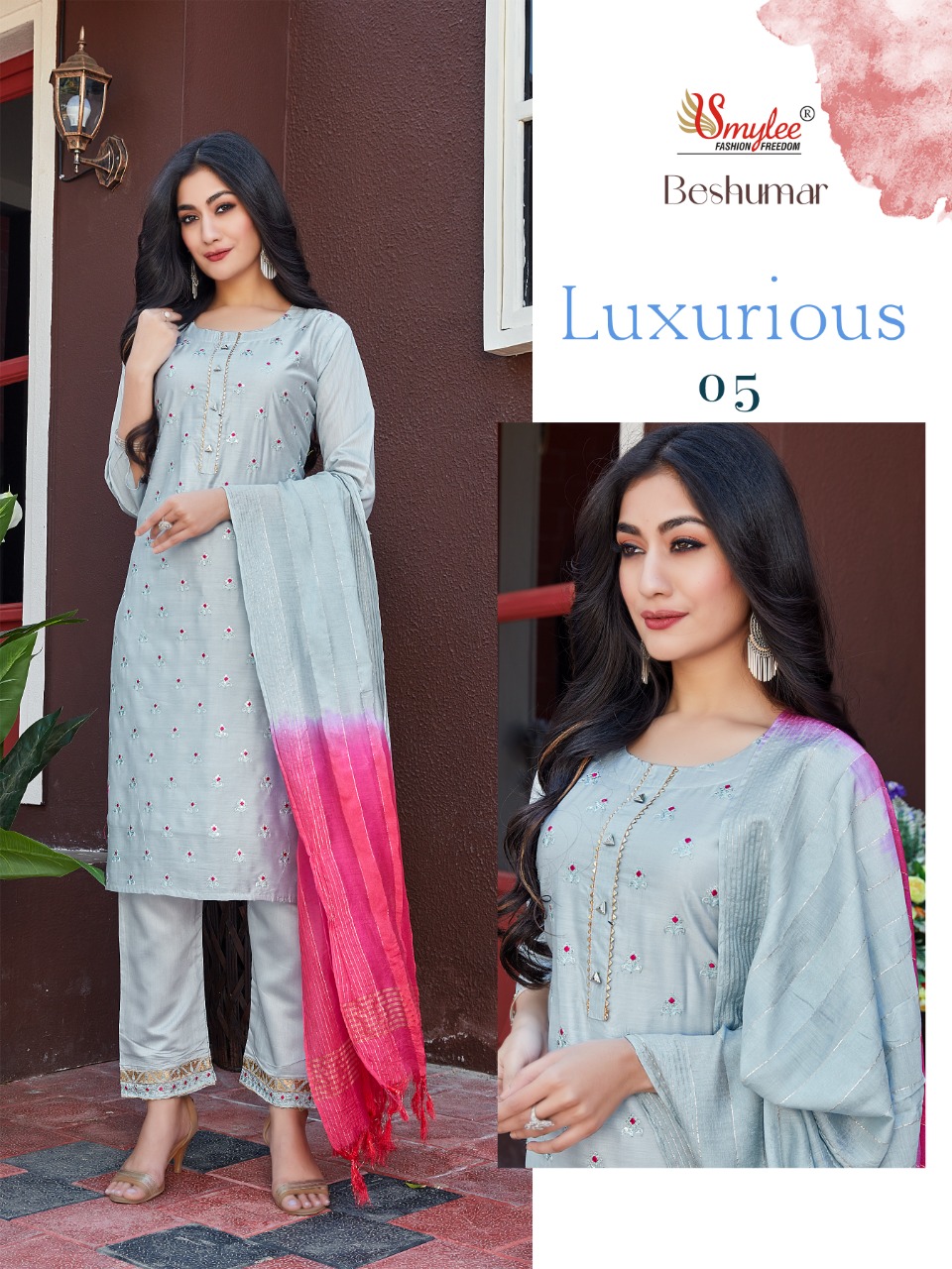 Smylee Fashion Beshumar Chanderi Silk Fancy Designer Stylish Kurti Combo Set Wholesaler Surat