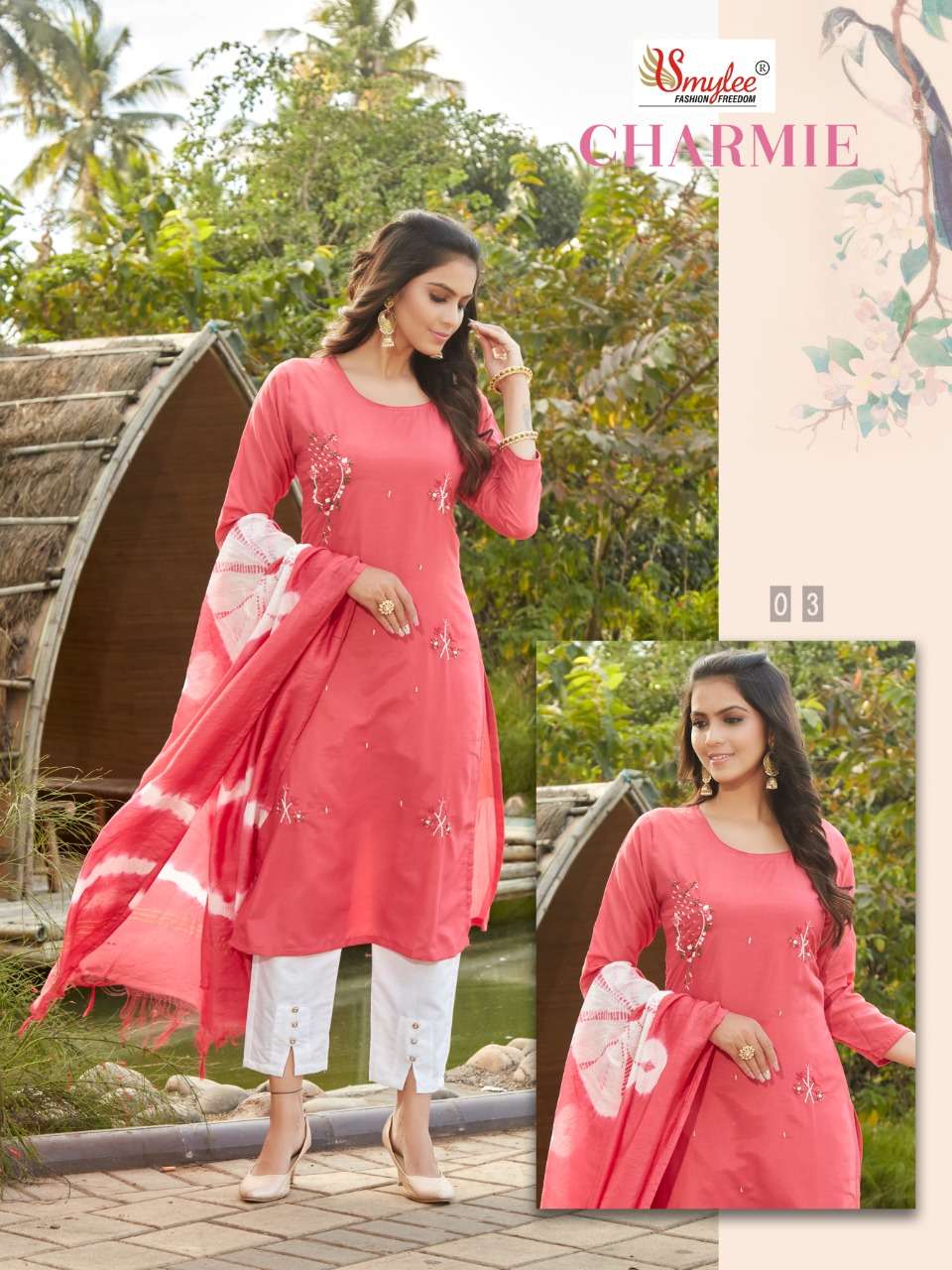 Smylee Fashion Charmie Silk Hand Work Designer Fancy Kurti Combo Set Wholesaler Surat