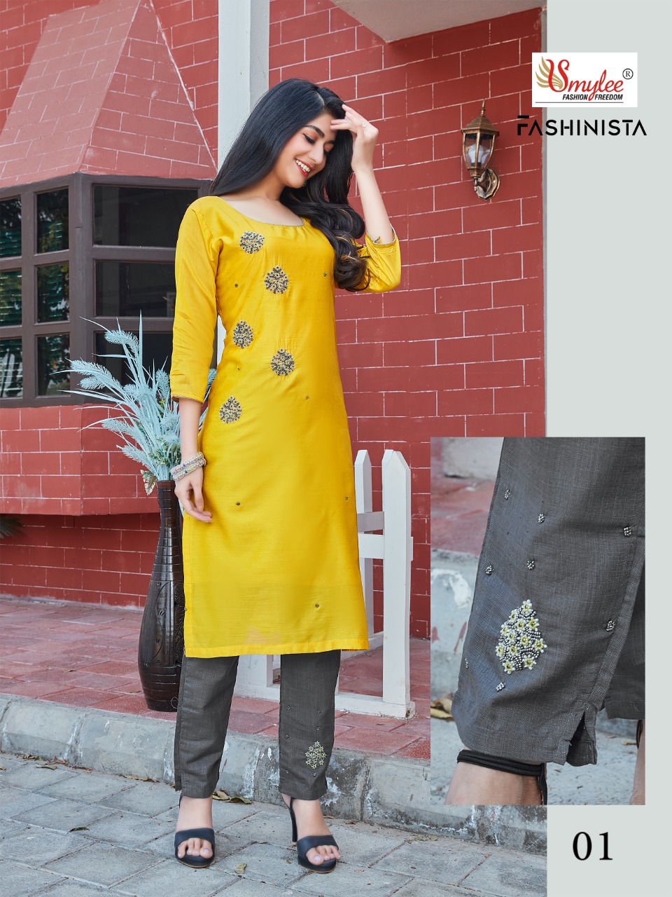 Smylee Fashion Fashionista Chanderi Silk Latest Designer Fancy Kurtis With Bottom Set Wholesaler Surat