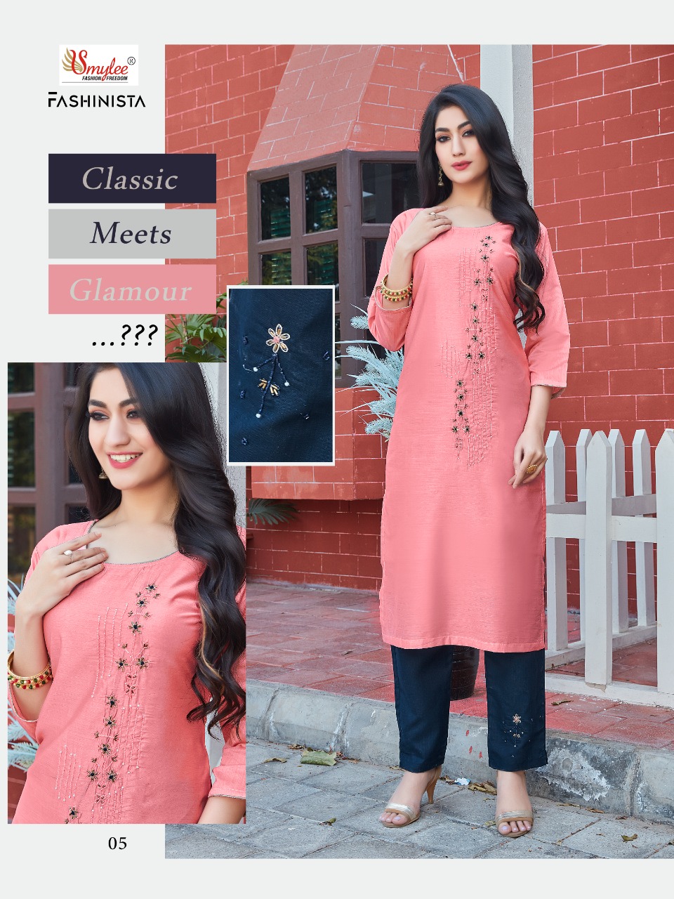 Smylee Fashion Fashionista Chanderi Silk Latest Designer Fancy Kurtis With Bottom Set Wholesaler Surat