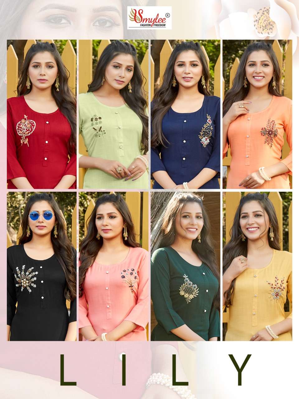Smylee Fashion Lily Rayon Slub With Hand Work Designer Fancy Causal Wear Kurtis Wholesaler Surat