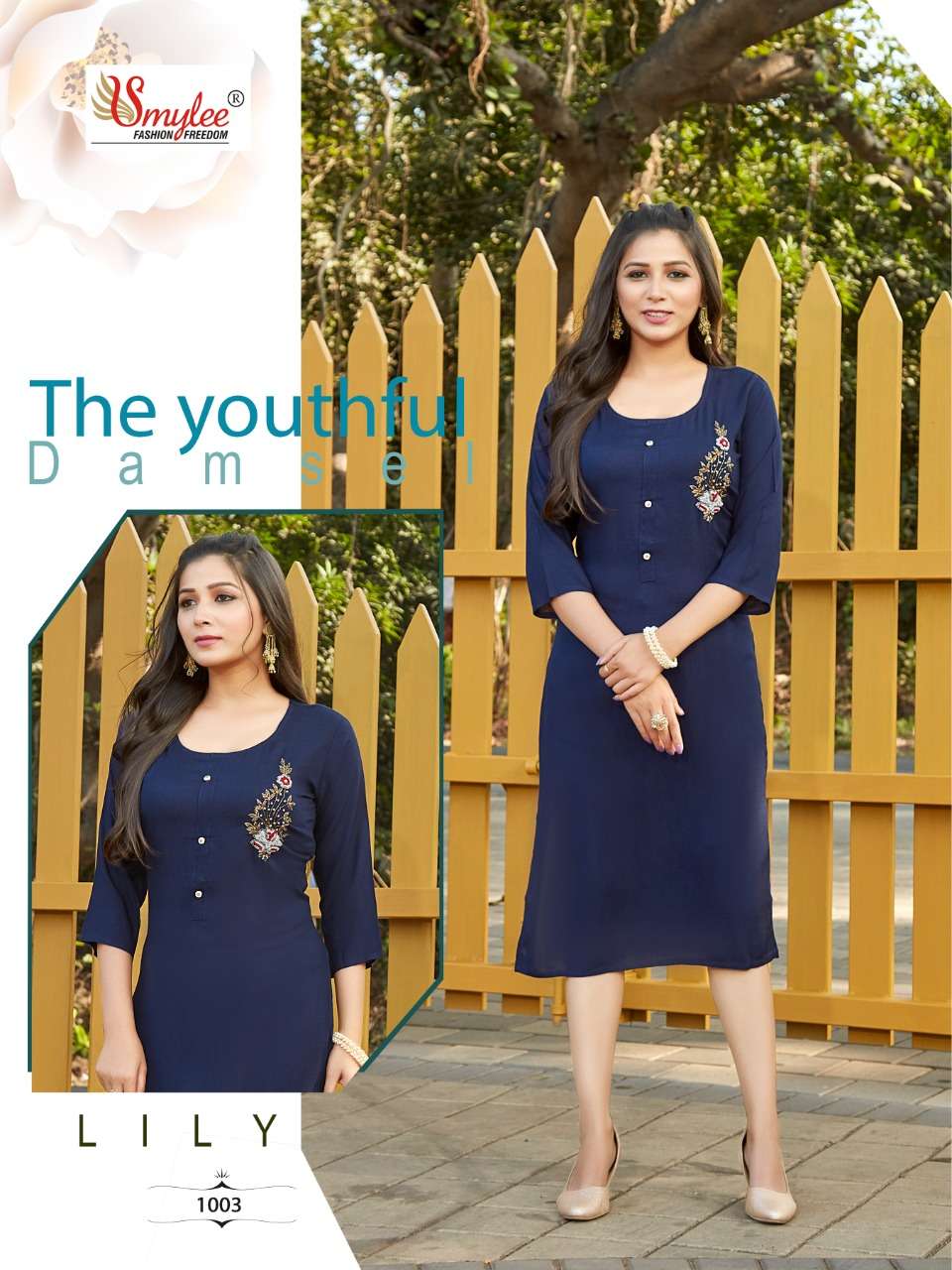 Smylee Fashion Lily Rayon Slub With Hand Work Designer Fancy Causal Wear Kurtis Wholesaler Surat