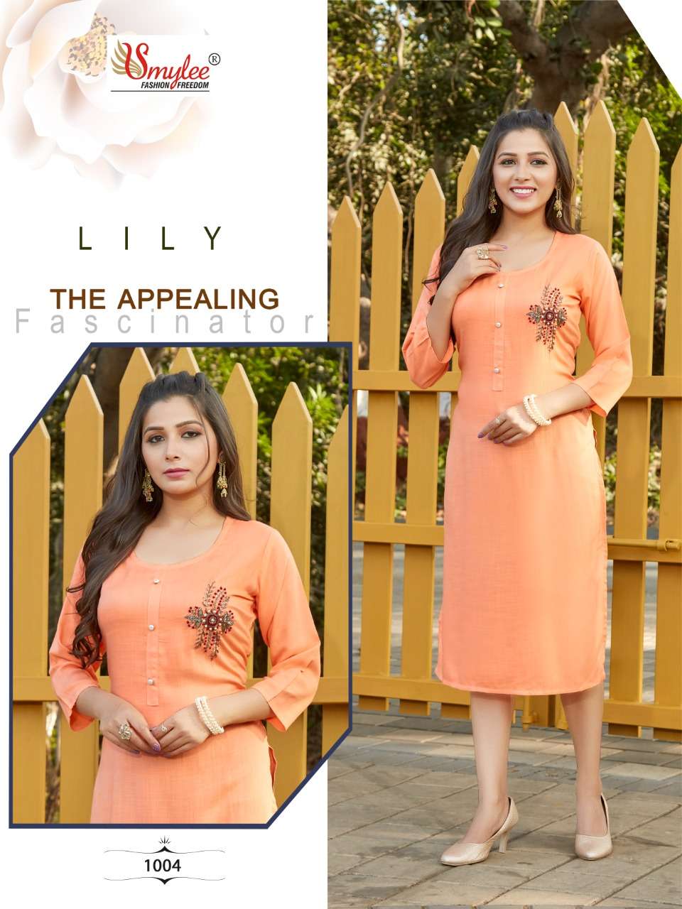 Smylee Fashion Lily Rayon Slub With Hand Work Designer Fancy Causal Wear Kurtis Wholesaler Surat
