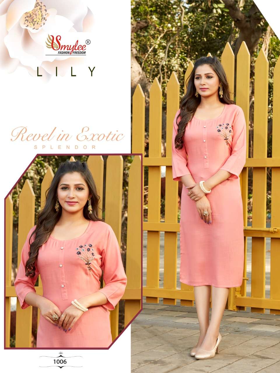 Smylee Fashion Lily Rayon Slub With Hand Work Designer Fancy Causal Wear Kurtis Wholesaler Surat