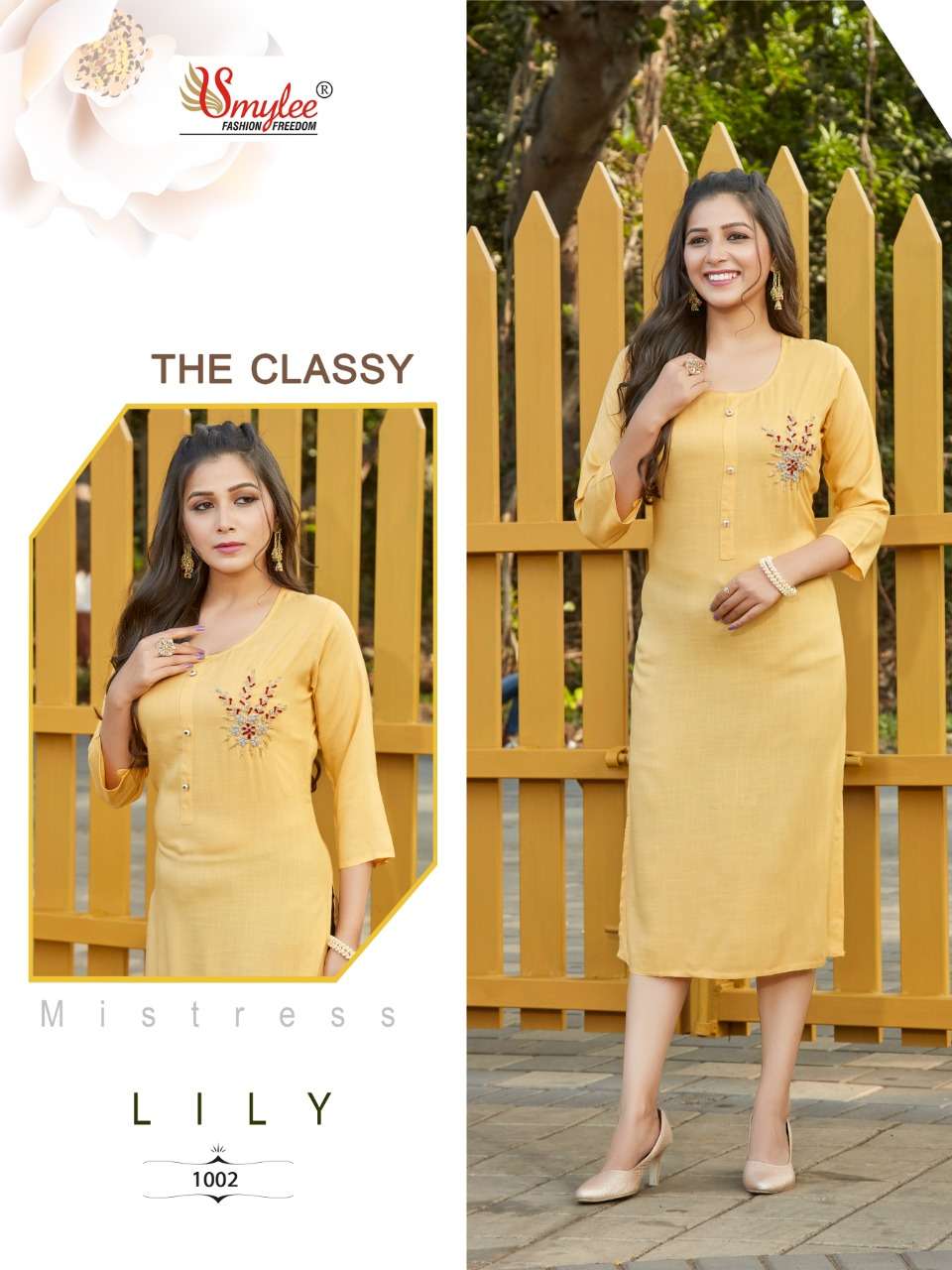 Smylee Fashion Lily Rayon Slub With Hand Work Designer Fancy Causal Wear Kurtis Wholesaler Surat