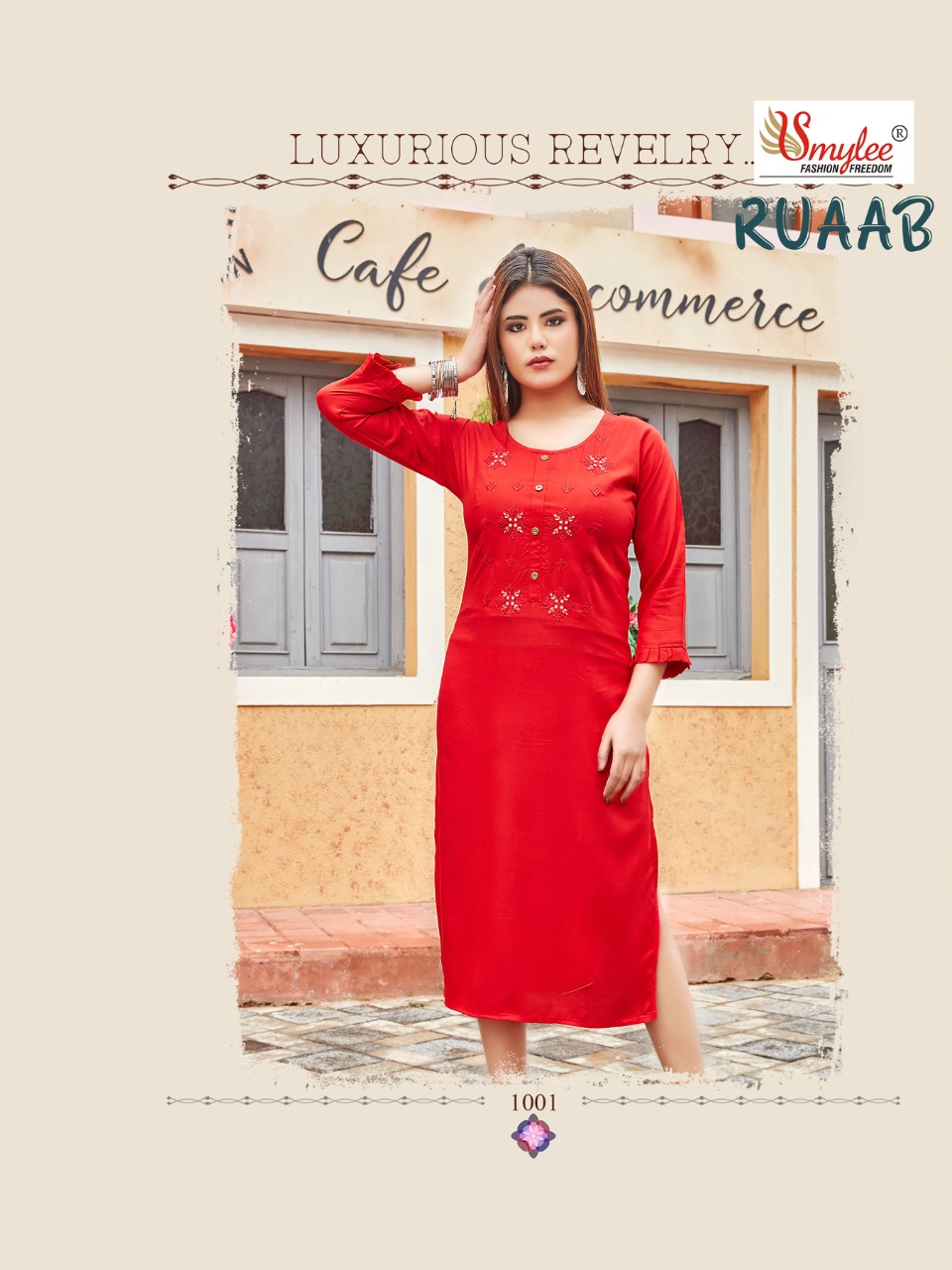 Smylee Fashion Ruaab Rayon Embroidery Designer Stylish Causal Wear Kurtis Wholesaler Surat