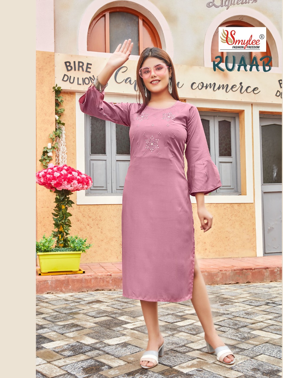 Smylee Fashion Ruaab Rayon Embroidery Designer Stylish Causal Wear Kurtis Wholesaler Surat
