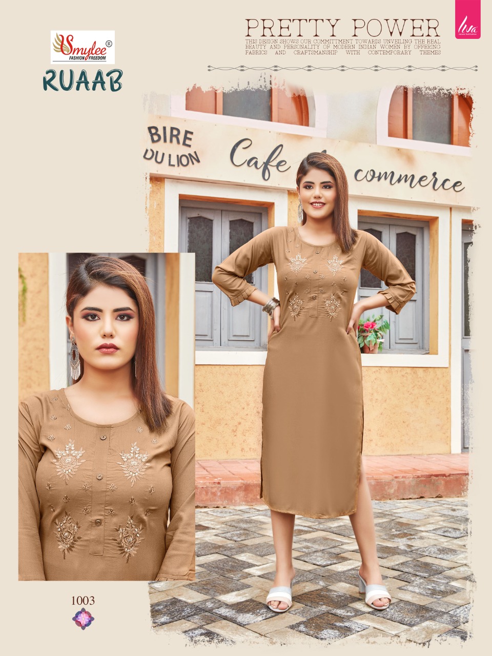 Smylee Fashion Ruaab Rayon Embroidery Designer Stylish Causal Wear Kurtis Wholesaler Surat