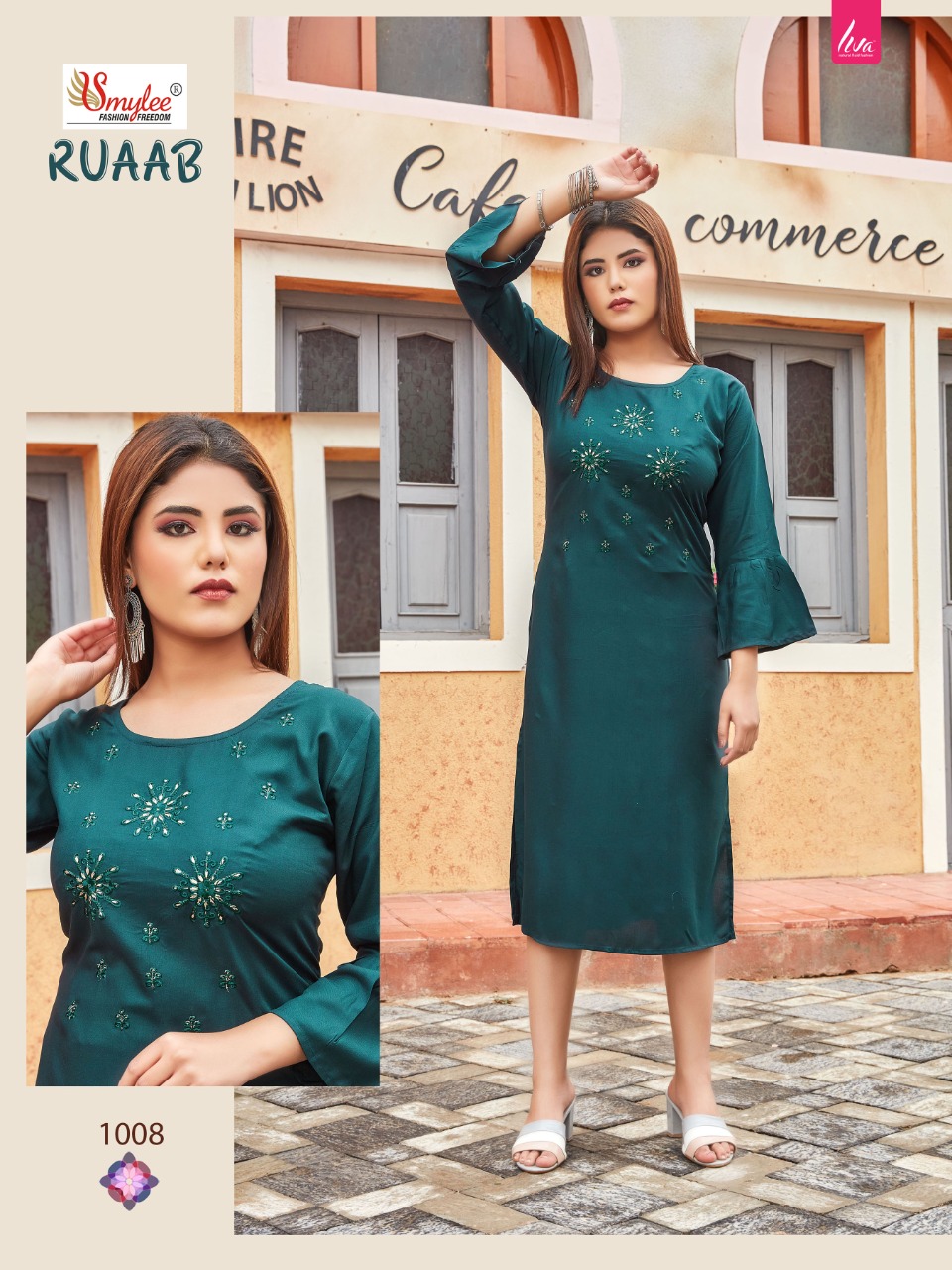 Smylee Fashion Ruaab Rayon Embroidery Designer Stylish Causal Wear Kurtis Wholesaler Surat