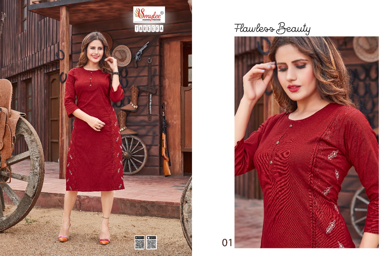 Smylee Fashion Tareefa Strachable Slub Fancy Causal Wear Kurtis Wholesaler Surat