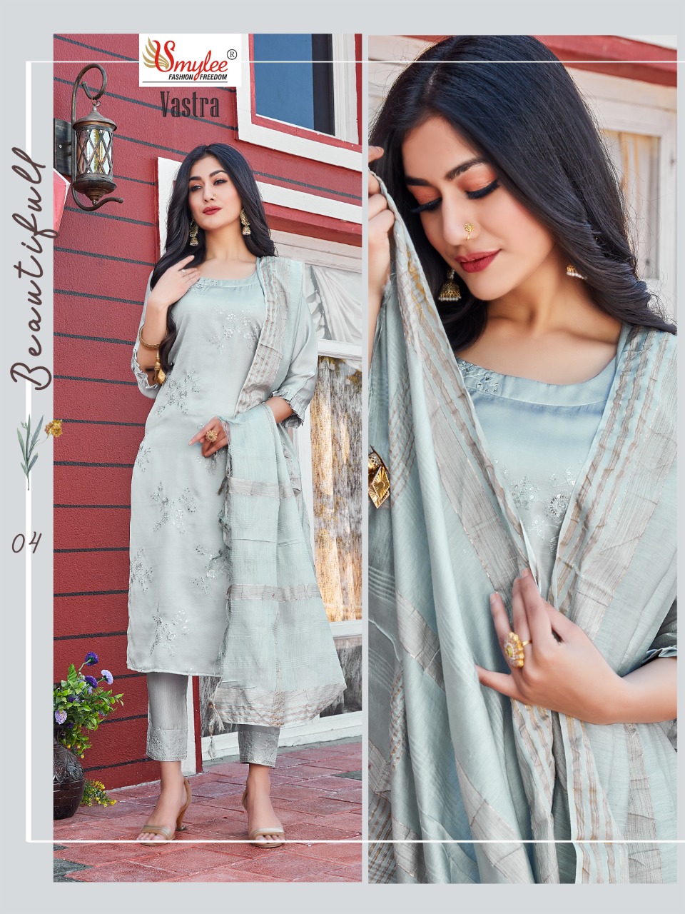 Smylee Fashion Vastra Fiona Silk Fancy Sober Kurtis With Pant And Dupatta Set Wholesaler Surat