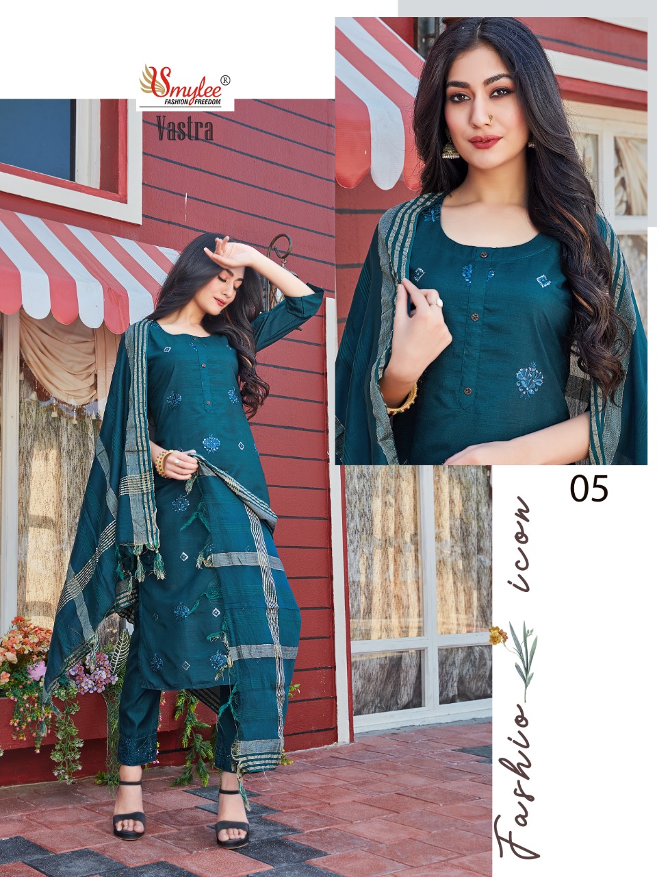 Smylee Fashion Vastra Fiona Silk Fancy Sober Kurtis With Pant And Dupatta Set Wholesaler Surat