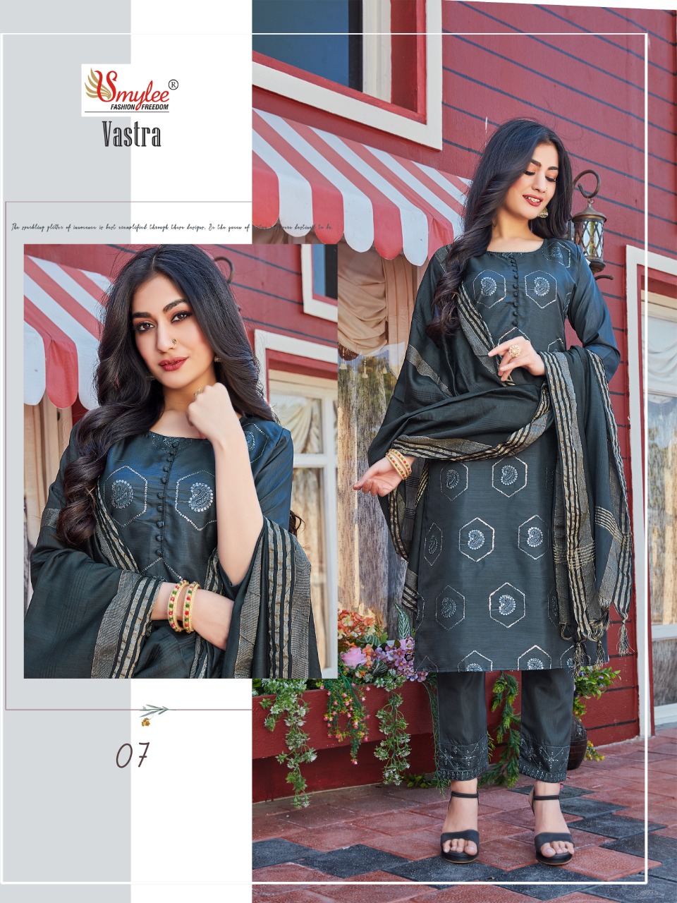 Smylee Fashion Vastra Fiona Silk Fancy Sober Kurtis With Pant And Dupatta Set Wholesaler Surat
