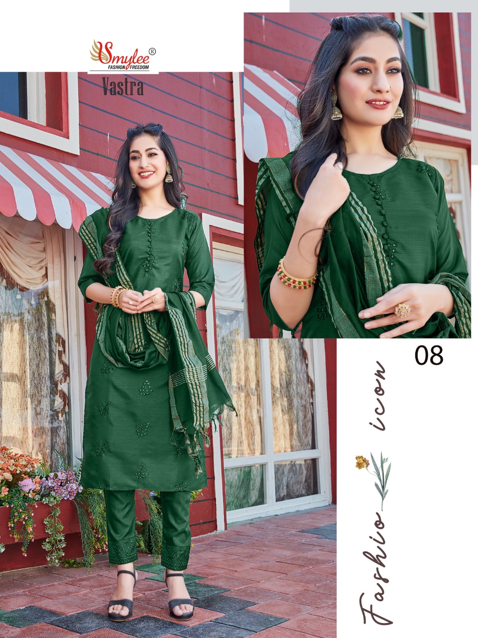 Smylee Fashion Vastra Fiona Silk Fancy Sober Kurtis With Pant And Dupatta Set Wholesaler Surat