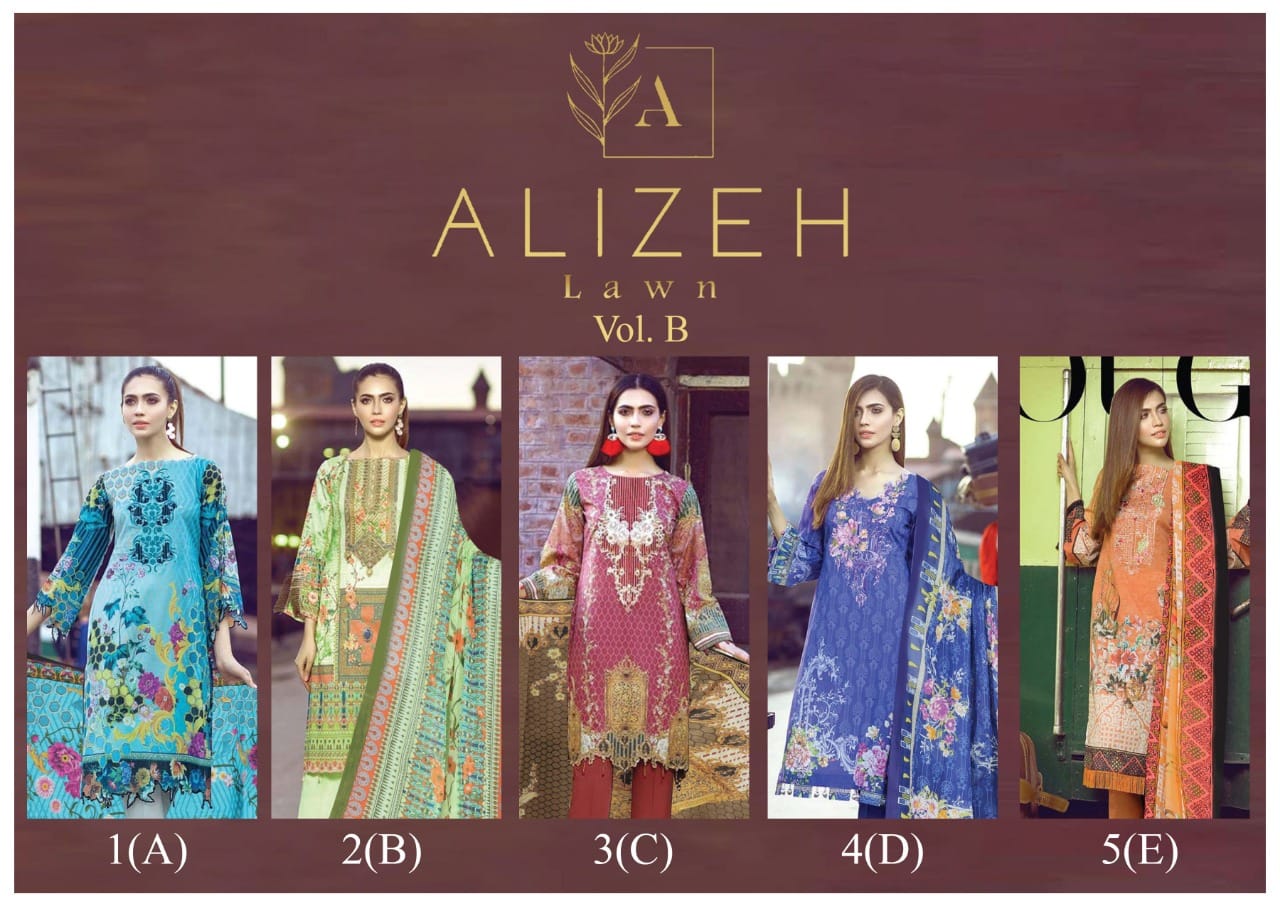 Alizeh Lawn Vol B Lawn Fancy Printed Suits Wholesaler Surat
