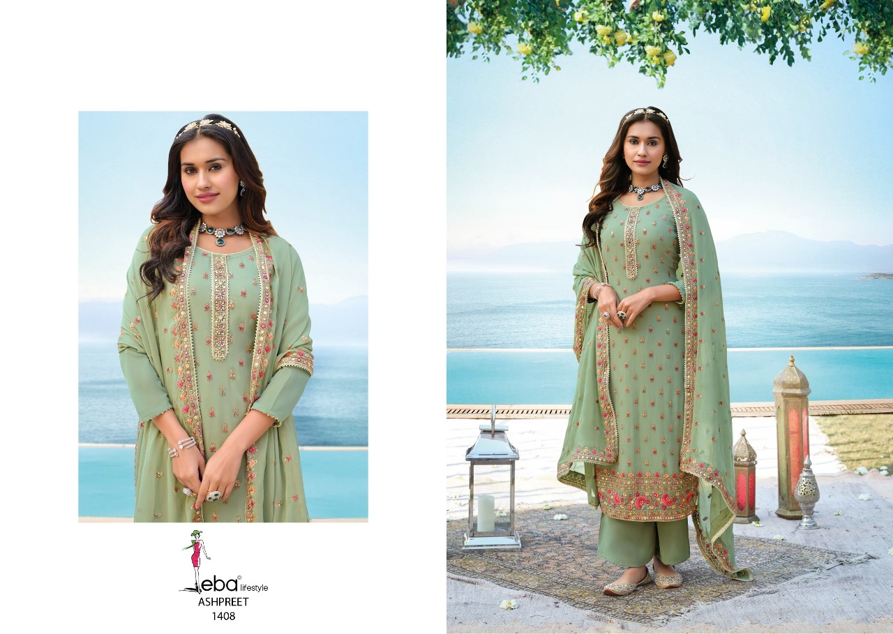 Eba Lifestyle Ashpreet Vol 4 Georgette Heavy Designer Suits Wholesaler Surat