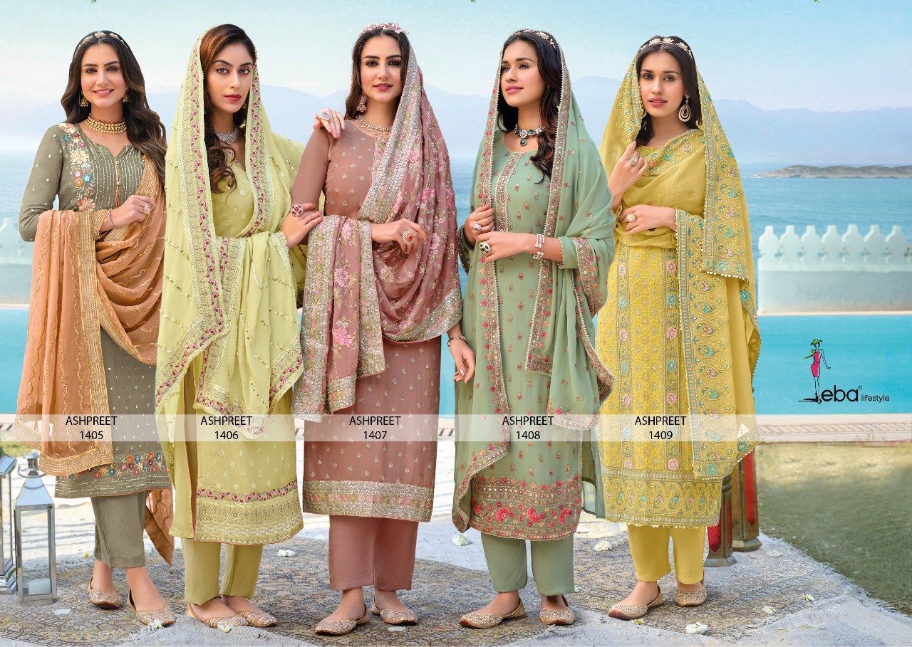Eba Lifestyle Ashpreet Vol 4 Georgette Heavy Designer Suits Wholesaler Surat