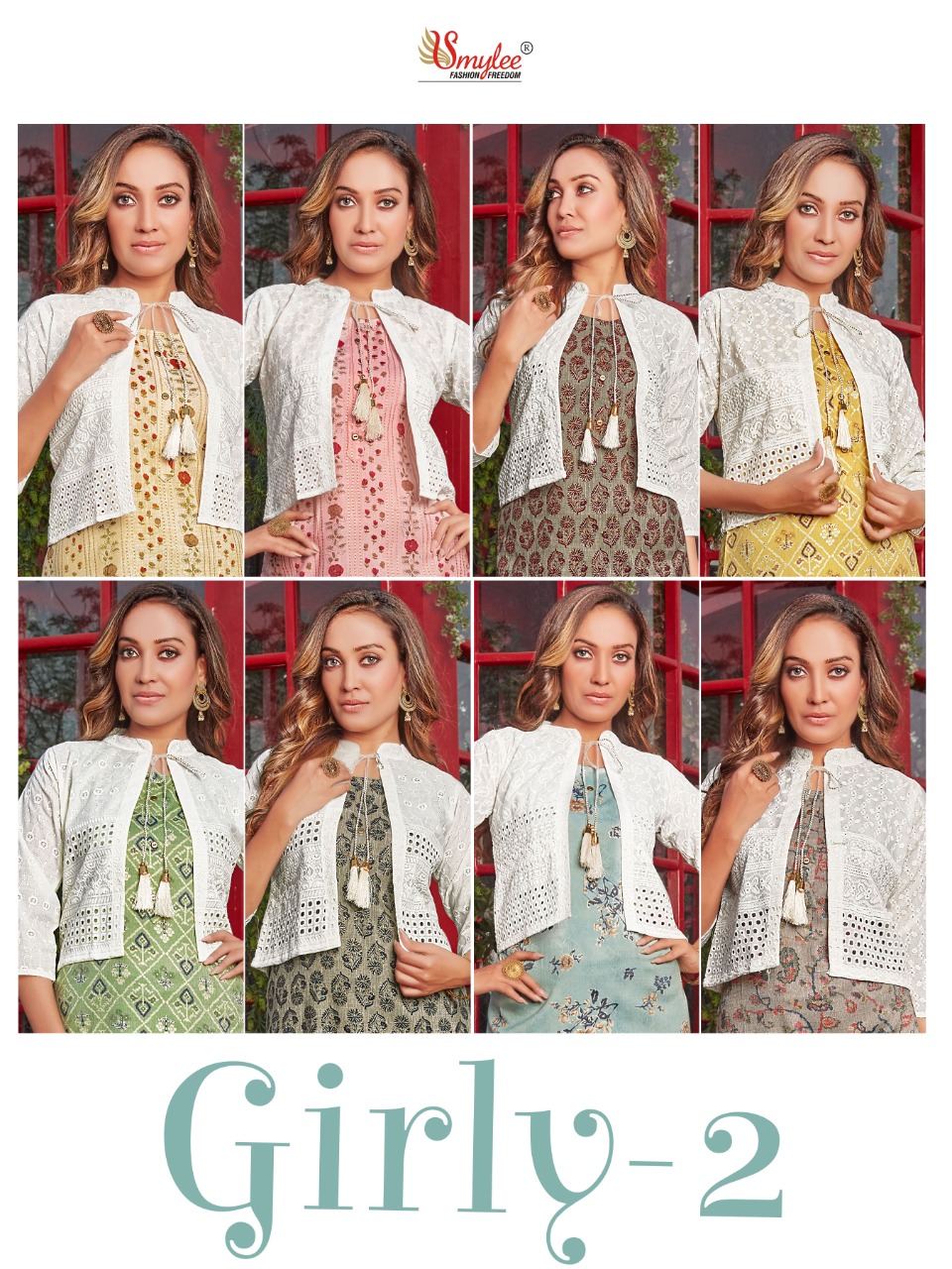 Smylee Fashion Girly Vol 2 Rayon Print Kurtis With Jacket Wholesaler Surat