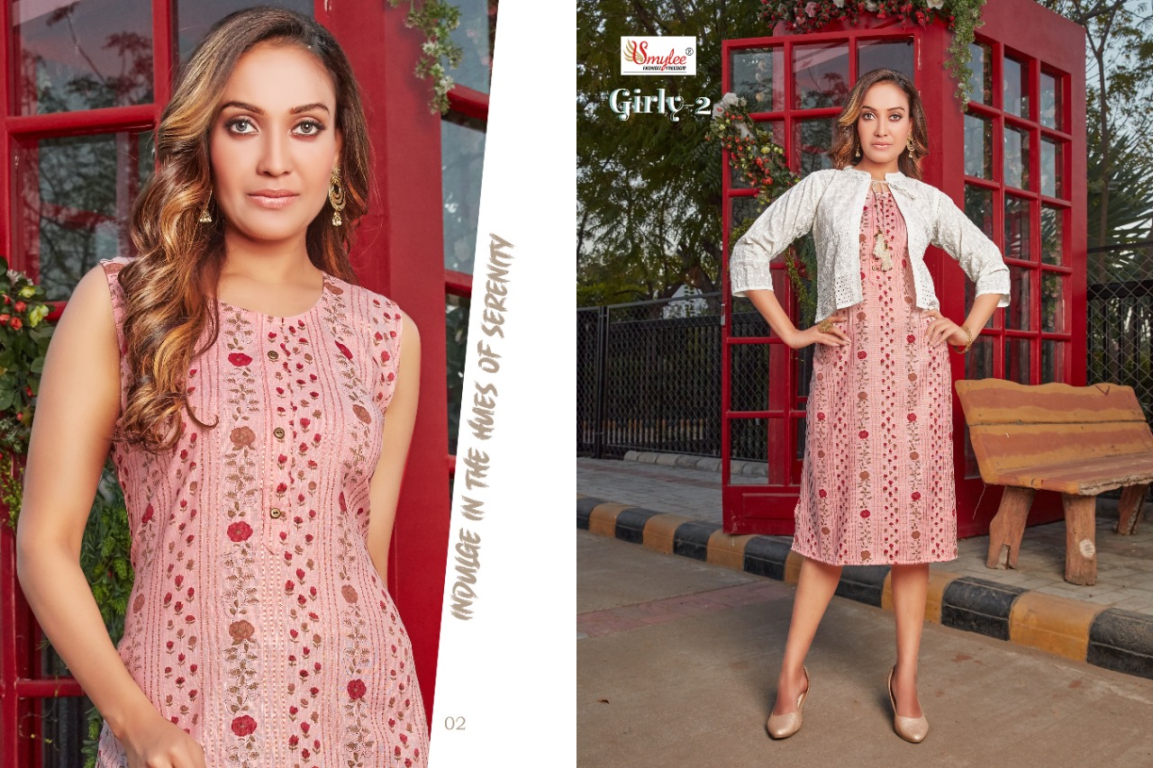 Smylee Fashion Girly Vol 2 Rayon Print Kurtis With Jacket Wholesaler Surat