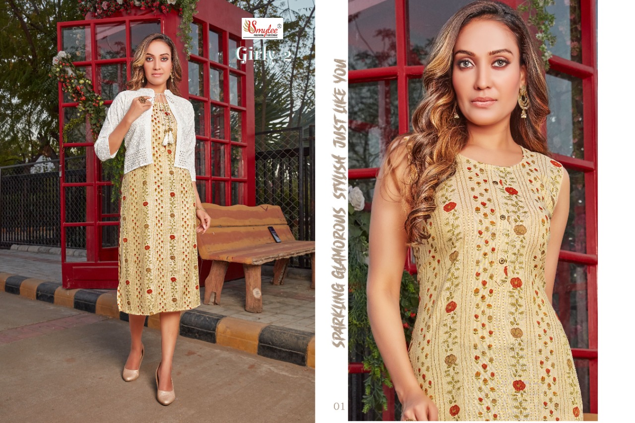 Smylee Fashion Girly Vol 2 Rayon Print Kurtis With Jacket Wholesaler Surat
