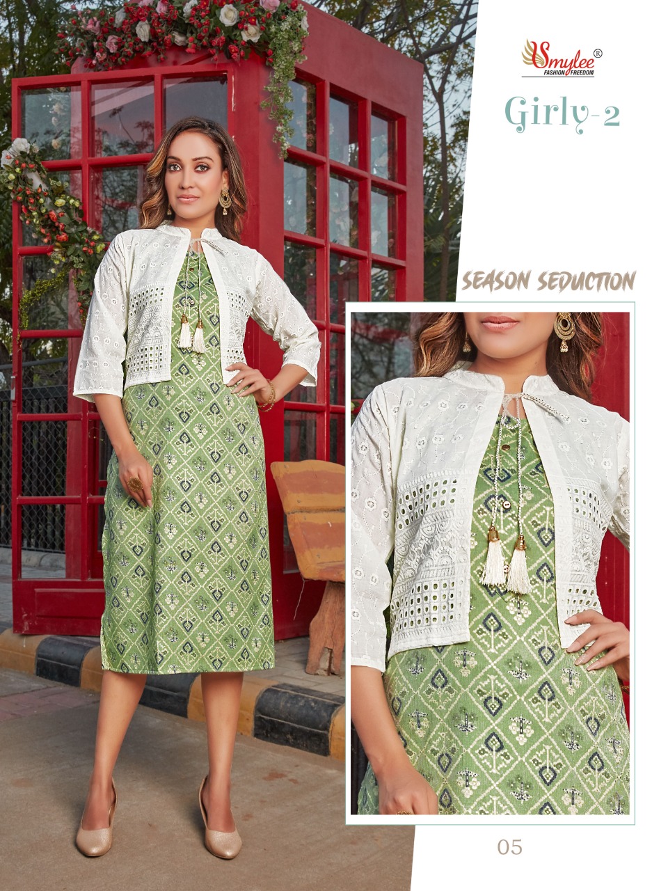 Smylee Fashion Girly Vol 2 Rayon Print Kurtis With Jacket Wholesaler Surat