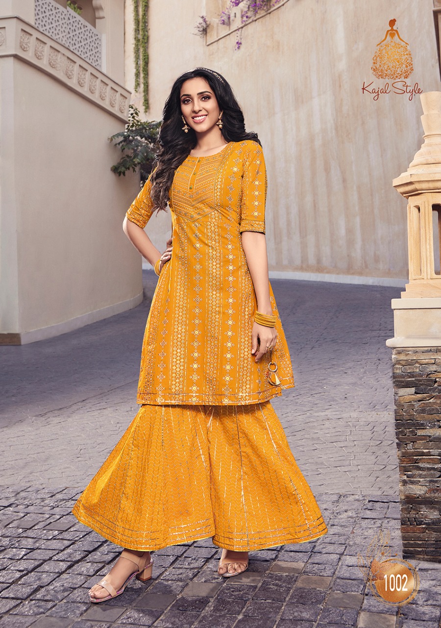 Kajal Style Lavish Vol 1 Cotton Fancy Kurtis With Flair Sharara Wholesaler Surat