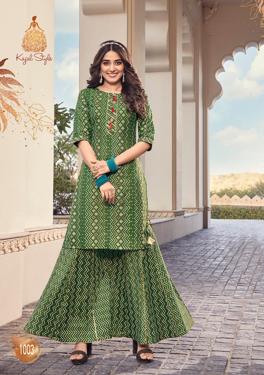 Kajal Style Lavish Vol 1 Cotton Fancy Kurtis With Flair Sharara Wholesaler Surat
