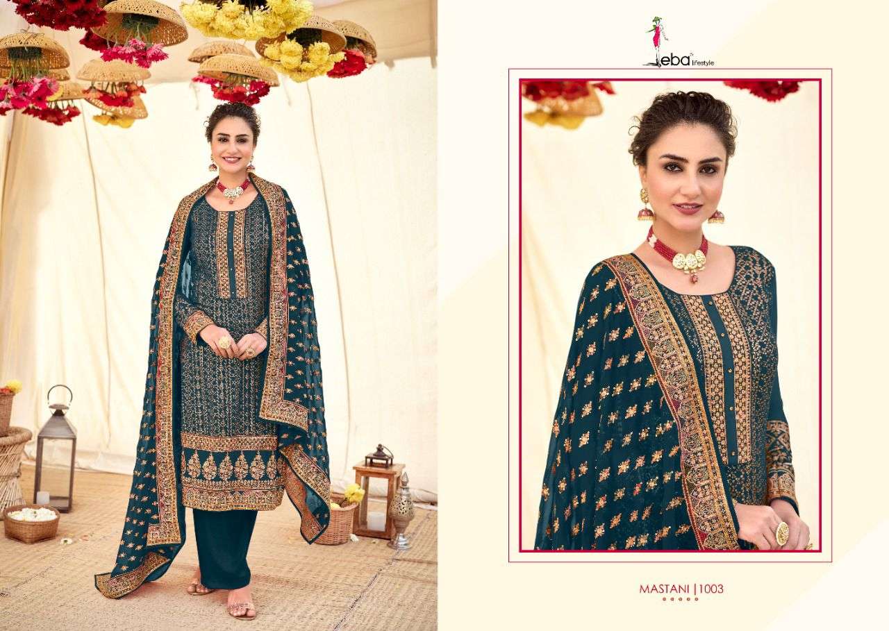 Eba Lifestyle Mastani Georgette Heavy Designer Suits Wholesaler Surat