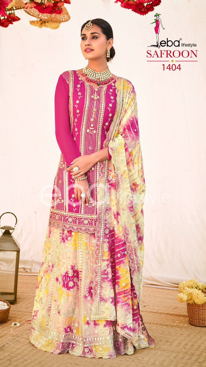 Eba Lifestyle Safroon Georgette Heavy Designer Elegant Suits Wholesaler Surat