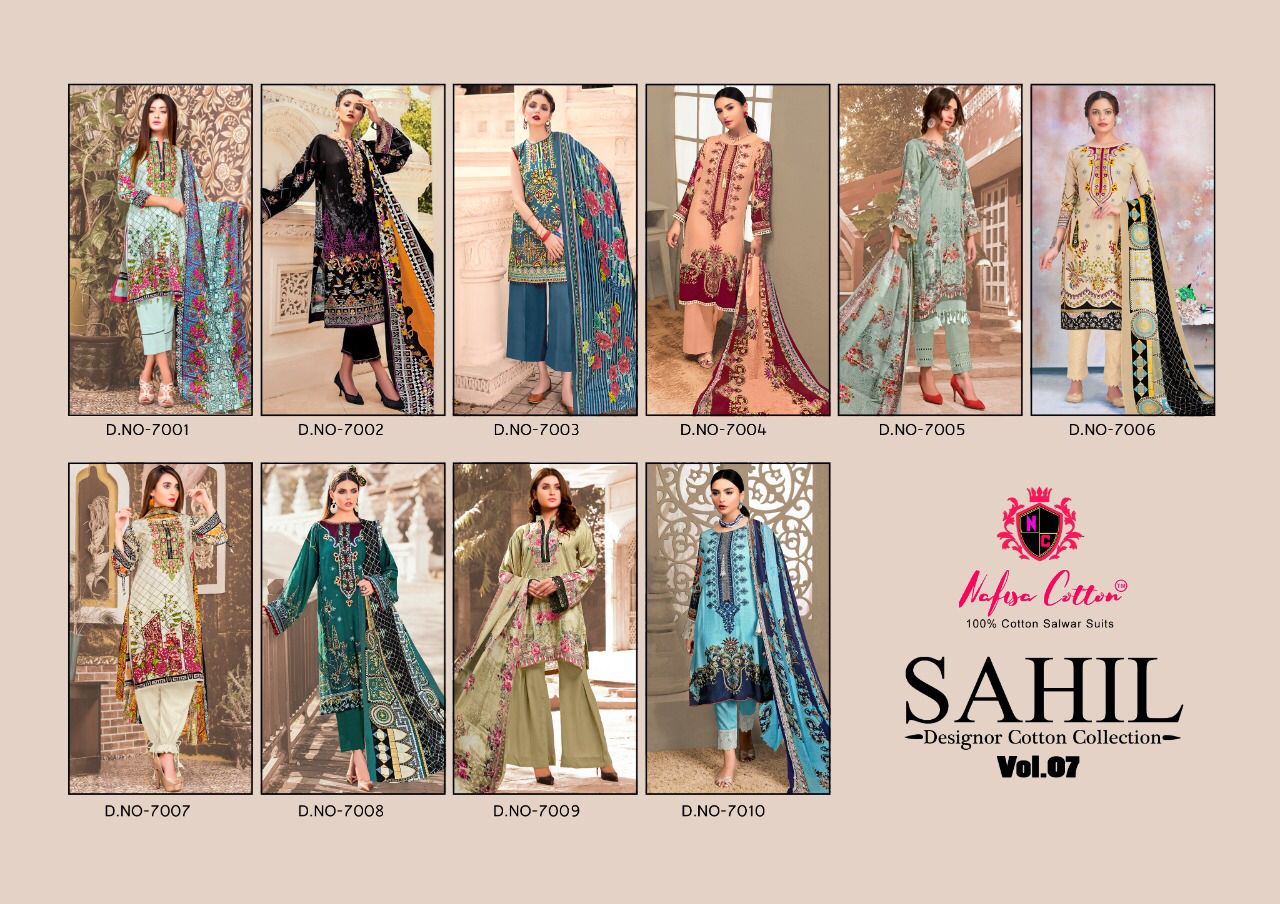 Nafisha Cotton Sahil Cotton Collection Vol 07 Cotton Suits Wolesaler Surat