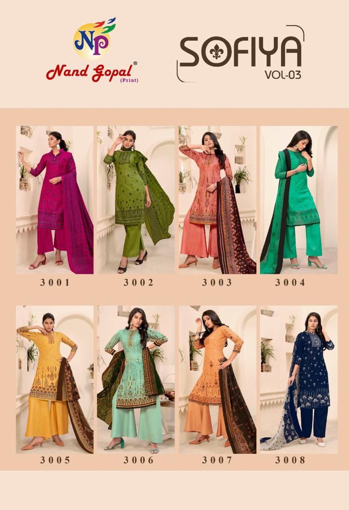 Nand Gopal Sofiya Vol 3 Cotton Printed Fancy Suits Wholesaler Surat