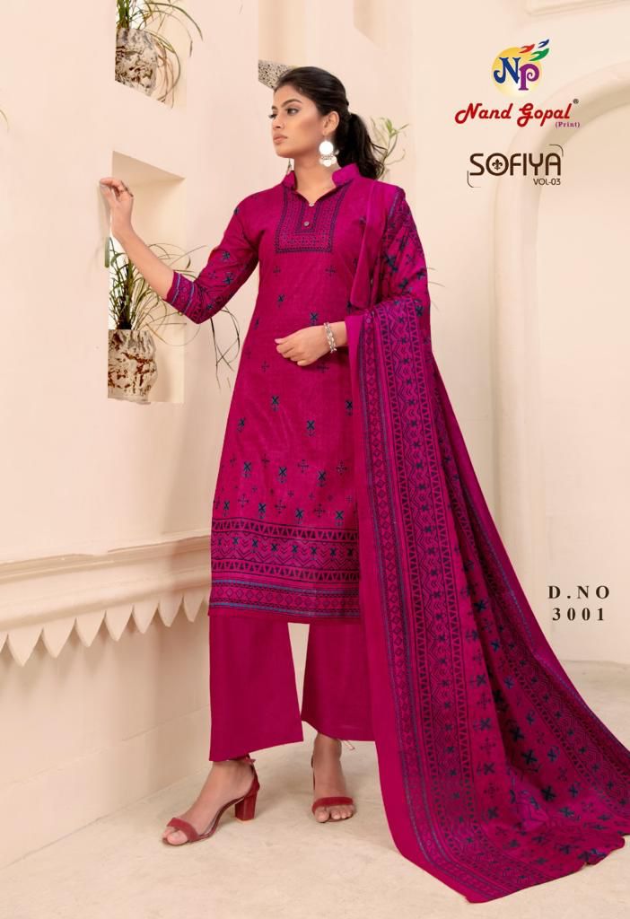 Nand Gopal Sofiya Vol 3 Cotton Printed Fancy Suits Wholesaler Surat